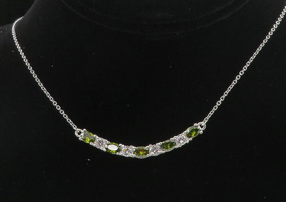 925 Sterling Silver - Sparkling Cubic Zirconia & Peridot Chain Necklace - NE1532