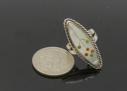 ZUNI 925 Silver - Vintage Mother Of Pearl Floral Cocktail Ring Sz 6.5 - RG20818