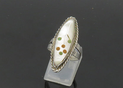 ZUNI 925 Silver - Vintage Mother Of Pearl Floral Cocktail Ring Sz 6.5 - RG20818