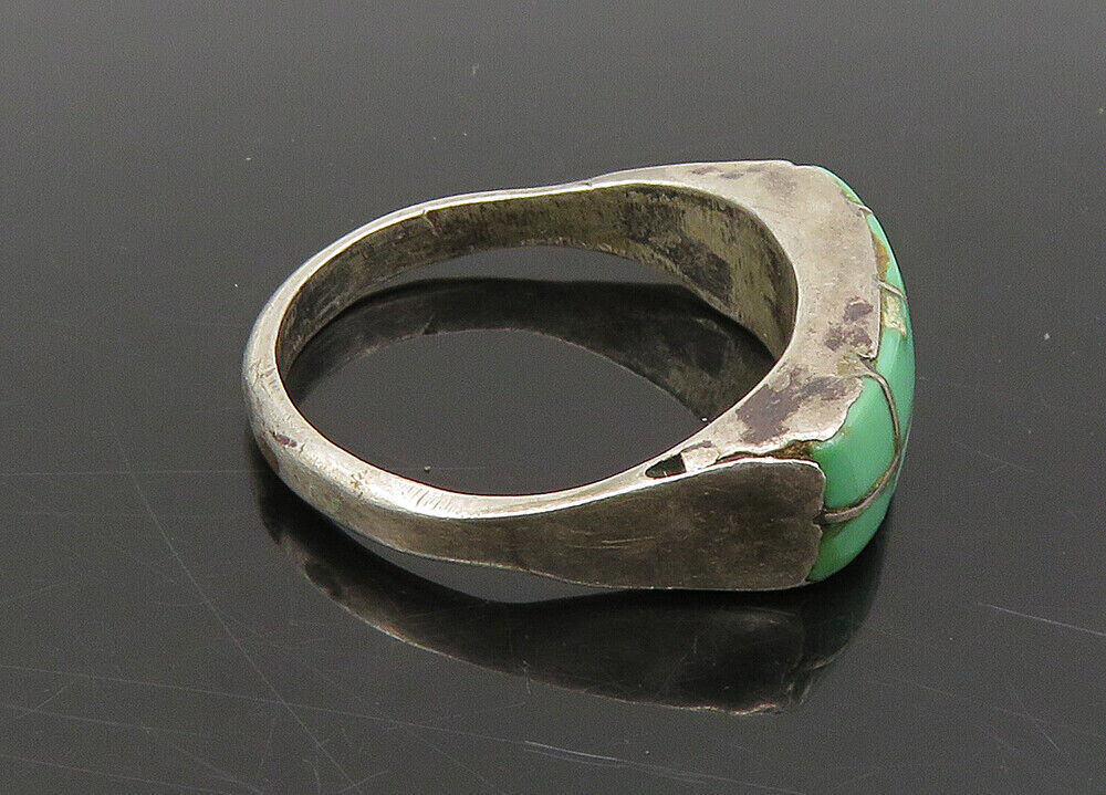 ZUNI NAVAJO 925 Silver - Vintage Inlaid Turquoise Dome Ring Sz 7 - RG23315