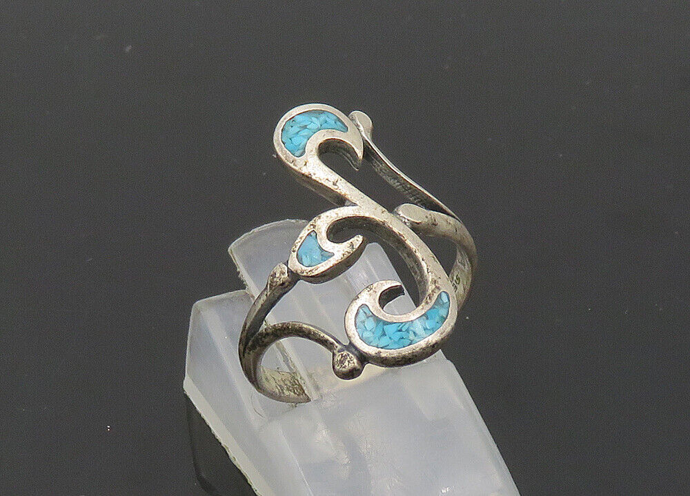 ZUNI NAVAJO 925 Silver - Vintage Turquoise Swirl Band Ring Sz 6 - RG20667