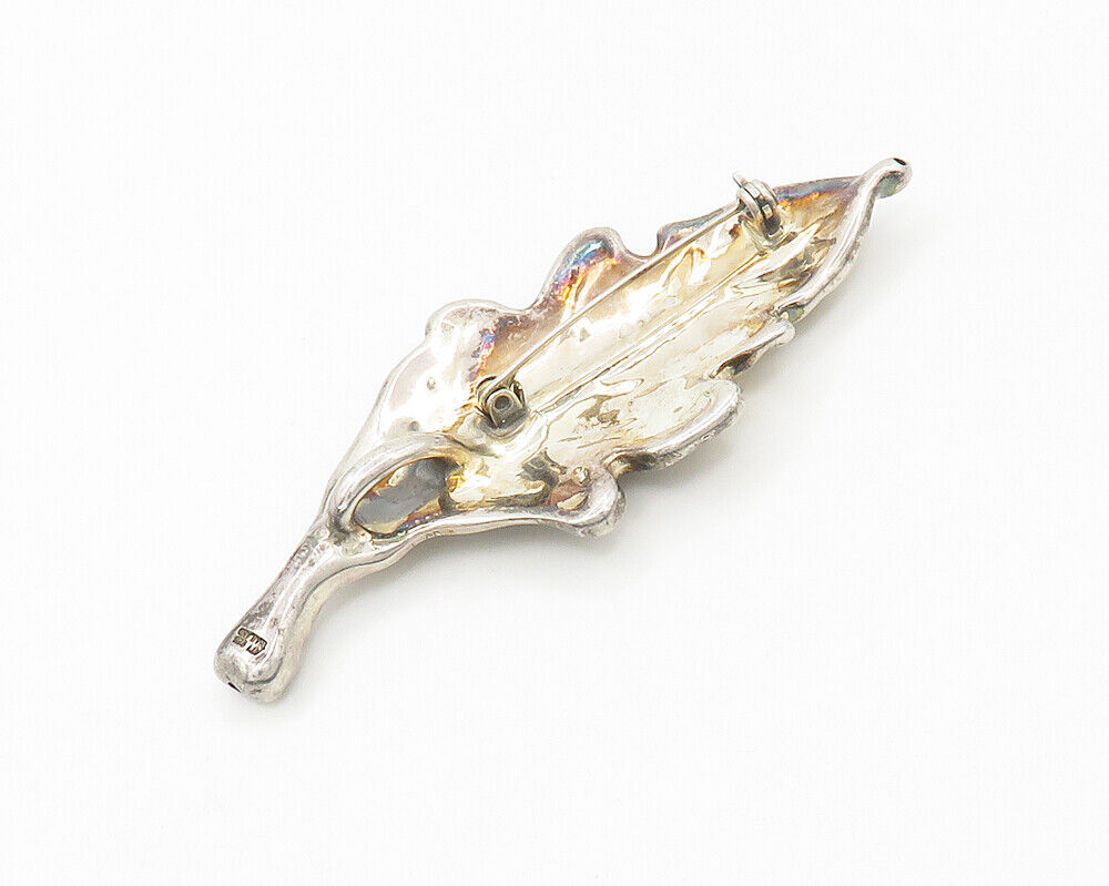 925 Sterling Silver - Vintage Shiny Single Floral Leaf Brooch Pin - BP6780