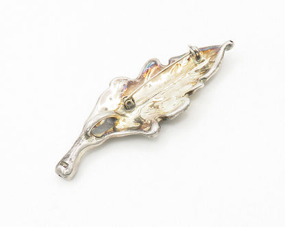 925 Sterling Silver - Vintage Shiny Single Floral Leaf Brooch Pin - BP6780