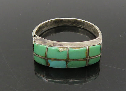 ZUNI NAVAJO 925 Silver - Vintage Inlaid Turquoise Dome Ring Sz 7 - RG23315