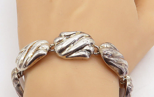 925 Sterling Silver - Vintage Shiny Hollow Fluted Link Chain Bracelet - BT1913