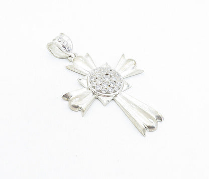 1 OF A KIND 925 Silver - Vintage Cubic Zirconia Religious Cross Pendant - PT4499