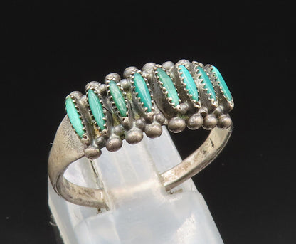 ZUNI NAVAJO 925 Silver - Vintage Needlepoint Turquoise Band Ring Sz 8 - RG25035