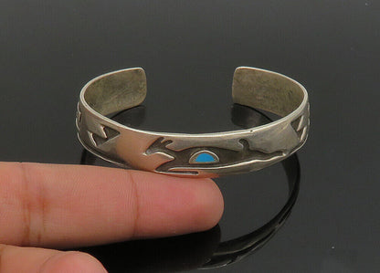 ZUNI NAVAJO 925 Silver - Vintage Turquoise Gazelle Motif Cuff Bracelet - BT8940