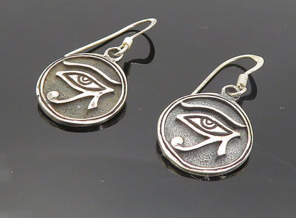 925 Sterling Silver - Vintage Oxidized Eye Of Horus Dangle Earrings - EG3504