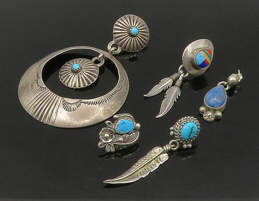 ZUNI NAVAJO 925 Silver - Vintage Multi-Stone Lot Single Earrings - EG11229