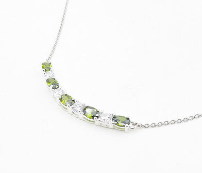 925 Sterling Silver - Sparkling Cubic Zirconia & Peridot Chain Necklace - NE1532