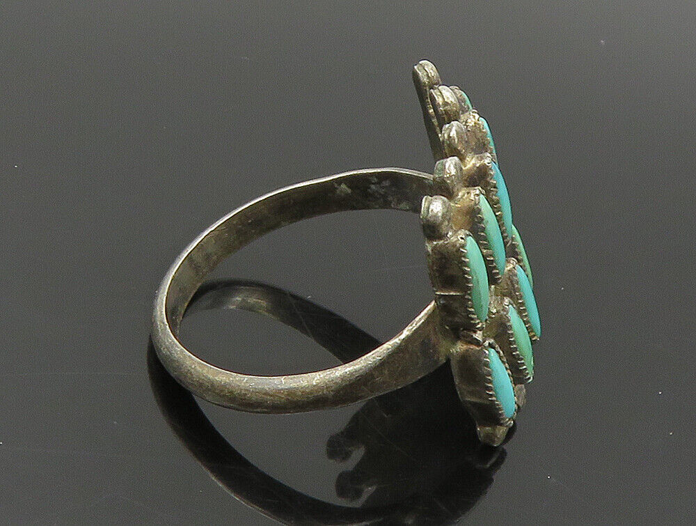 ZUNI NAVAJO 925 Silver - Vintage Needlepoint Turquoise Ring Sz 5.5 - RG24211