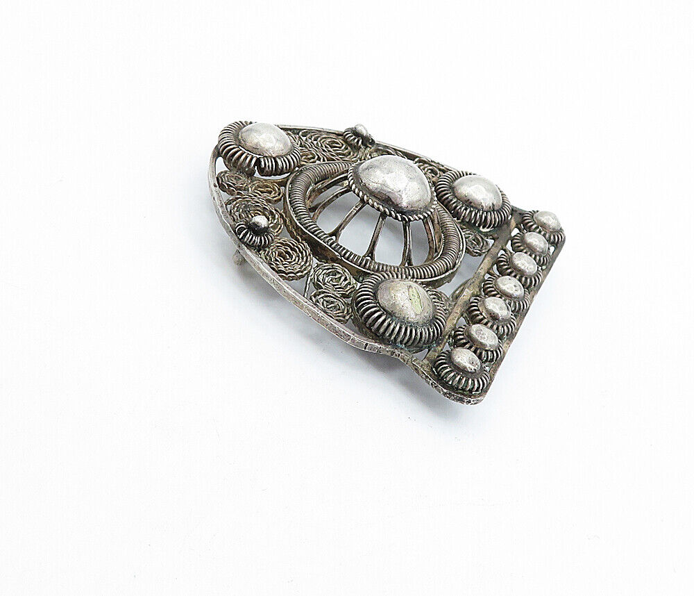 925 Sterling Silver - Vintage Antique Swirl Twist Filigree Belt Buckle - TR1045