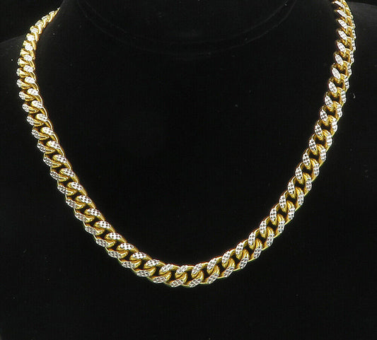 925 Sterling Silver - Diamond Cut Two Tone Curb Link Chain Necklace - NE1662