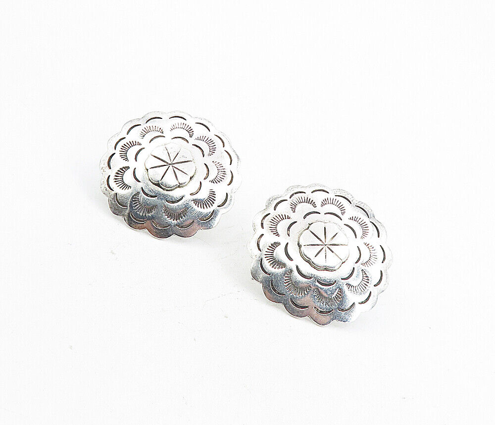 MEXICO 925 Sterling Silver - Vintage Etched Floral Pattern Drop Earrings- EG4469