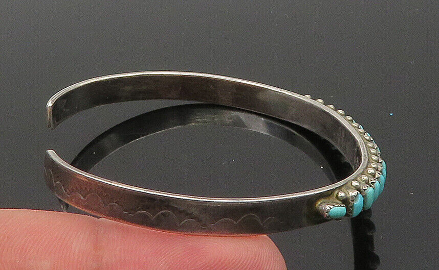 ZUNI NAVAJO 925 Sterling Silver - Vintage Turquoise Cuff Bracelet - BT8206