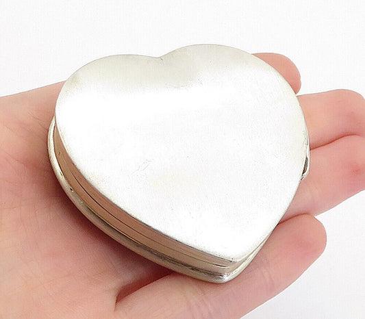 925 Sterling Silver - Vintage Shiny Love Heart Shaped Jewelry Case - TR1171