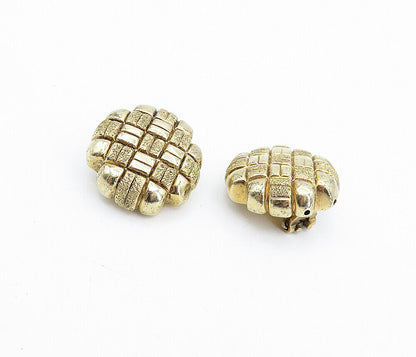 925 Sterling Silver - Vintage Gold Plated Button Non Pierce Earrings - EG2209