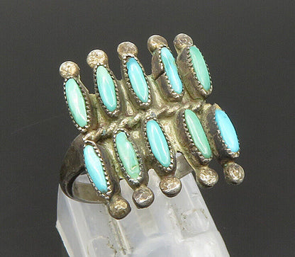 ZUNI NAVAJO 925 Silver - Vintage Needlepoint Turquoise Ring Sz 5.5 - RG24211