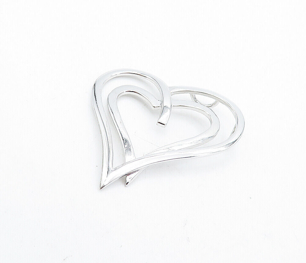 925 Sterling Silver - Shiny Polished Open Love Heart Slide Pendant - PT3310