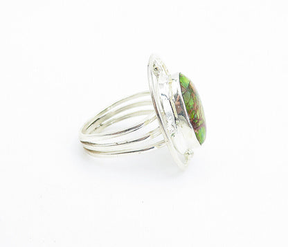 925 Sterling Silver - Green & Purple Jasper Shiny Cocktail Ring Sz 7.5 - RG8036