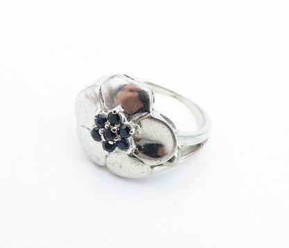 925 Sterling Silver - Black Hematite Shiny Floral Statement Ring Sz 6.5 - RG6573