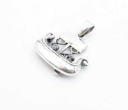 925 Sterling Silver - Vintage Two People Rowing Gondola Boat Pendant - PT5433