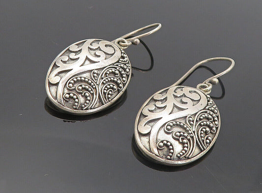 925 Sterling Silver - Vintage Dark Tone Swirl Dome Oval Dangle Earrings - EG3596