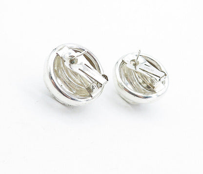 925 Sterling Silver - Vintage Polished Fluted Dome Non Pierce Earrings - EG2417