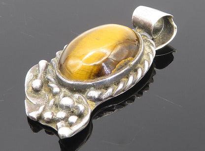 STANLEY DAVIDSON 925 Silver - Vintage Tiger's Eye Twist Drop Pendant - PT6229