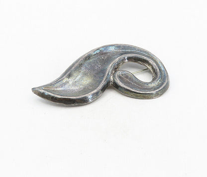 MEXICO 925 Sterling Silver - Vintage Oxidized Swirl Design Brooch Pin - BP3156