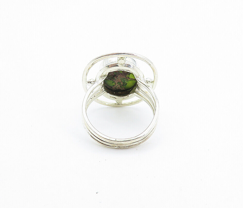 925 Sterling Silver - Green & Purple Jasper Shiny Cocktail Ring Sz 7.5 - RG8036