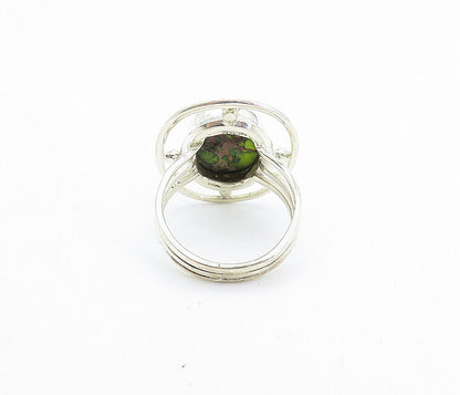 925 Sterling Silver - Green & Purple Jasper Shiny Cocktail Ring Sz 7.5 - RG8036