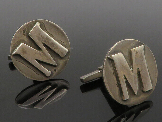 TAXCO 925 Sterling Silver - Vintage Dark Tone M Initial Round Cufflinks - TR1951