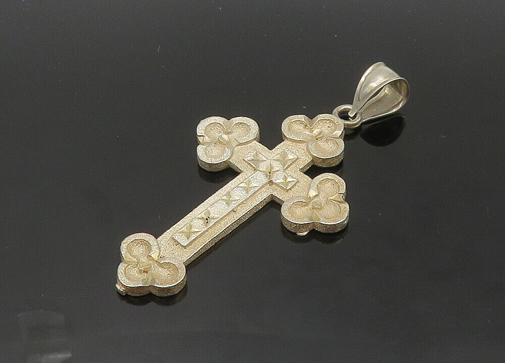 1 Of A KIND 925 Silver - Vintage Etched Detail Religious Cross Pendant - PT16837