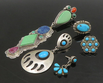 ZUNI NAVAJO 925 Silver - Vintage Multi-Stone Lot Single Earrings - EG11248