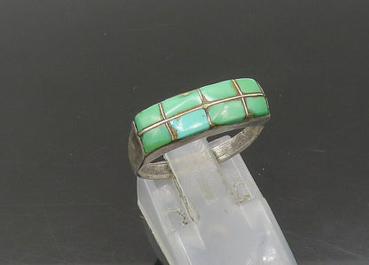 ZUNI NAVAJO 925 Silver - Vintage Inlaid Turquoise Dome Ring Sz 7 - RG23315