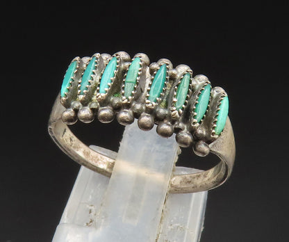 ZUNI NAVAJO 925 Silver - Vintage Needlepoint Turquoise Band Ring Sz 8 - RG25035