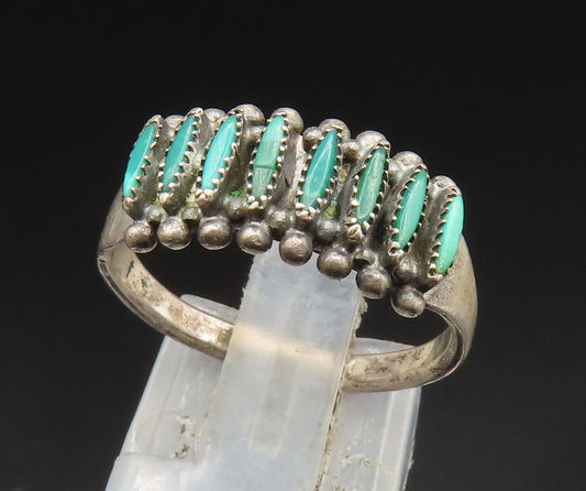 ZUNI NAVAJO 925 Silver - Vintage Needlepoint Turquoise Band Ring Sz 8 - RG25035