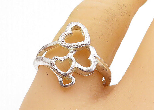 925 Sterling Silver - Vintage Graduated Open Love Hearts Band Ring Sz 8 - RG3715