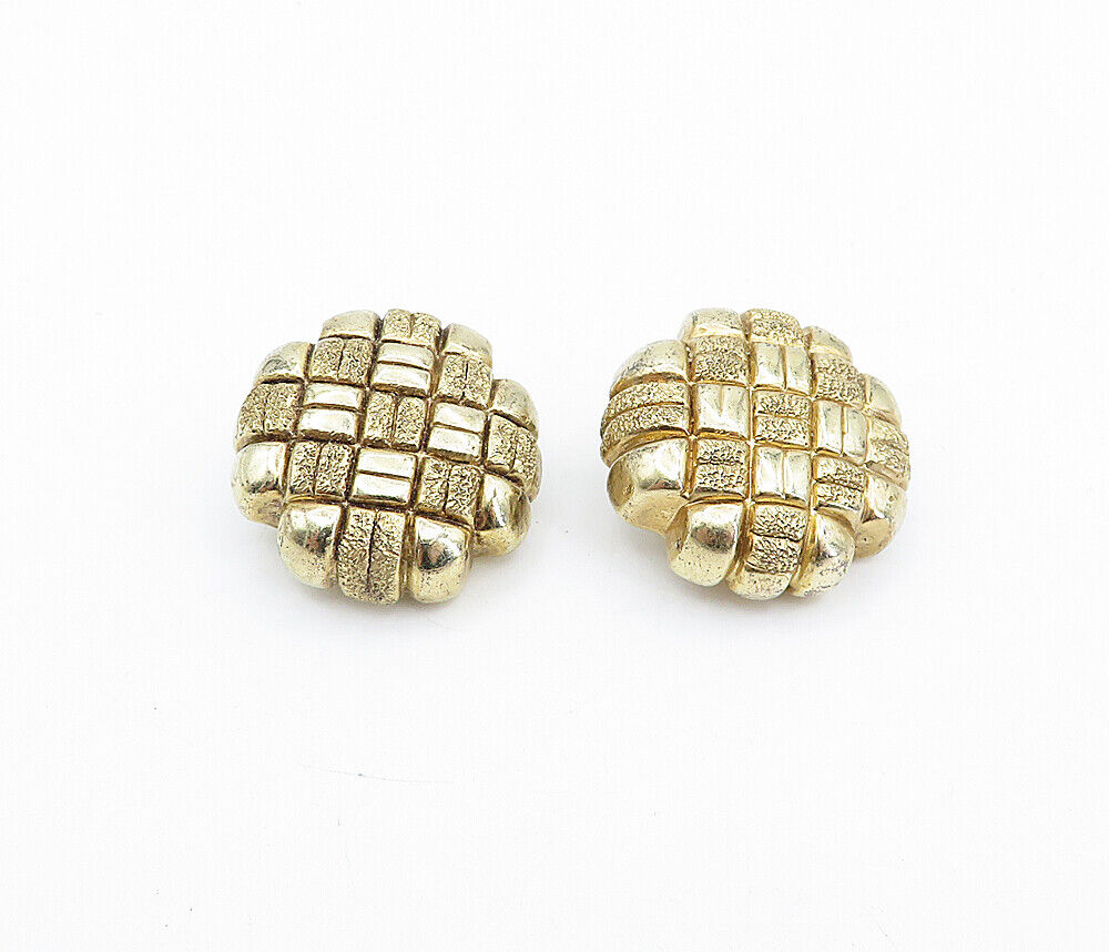 925 Sterling Silver - Vintage Gold Plated Button Non Pierce Earrings - EG2209