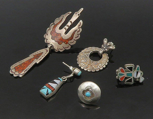 ZUNI NAVAJO 925 Silver - Vintage Multi-Stone Lot Single Earrings - EG11231