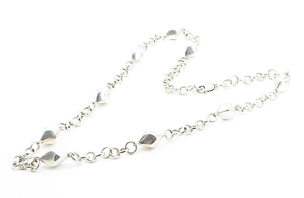 925 Sterling Silver - Shiny Hollow Diamond Shape Link Chain Necklace - NE1313