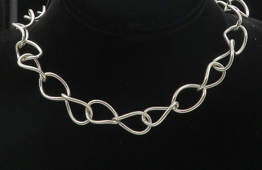 925 Sterling Silver - Shiny Minimalist Curved Oval Link Chain Necklace - NE1478