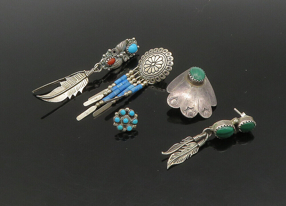 ZUNI NAVAJO 925 Silver - Vintage Multi-Stone Lot Single Earrings - EG11230