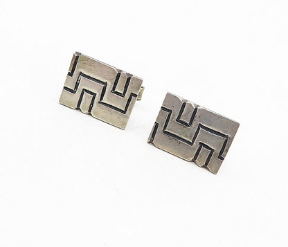 MEXICO 925 Sterling Silver - Vintage Linear Etched Design Cuff Links - TR1338