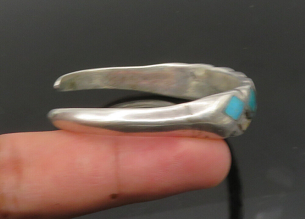 ZUNI NAVAJO 925 Sterling Silver - Vintage Turquoise Cuff Bracelet - BT8876