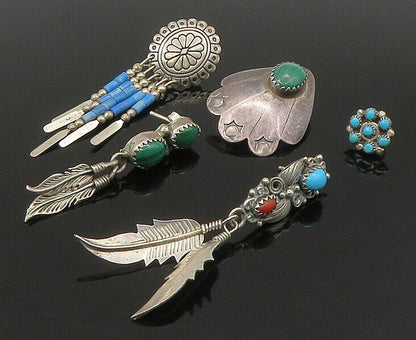 ZUNI NAVAJO 925 Silver - Vintage Multi-Stone Lot Single Earrings - EG11230