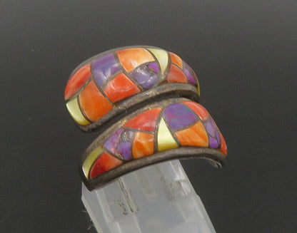 ZUNI NAVAJO 925 Silver - Vintage Mother Of Pearl Bypass Band Ring Sz 7 - RG22831