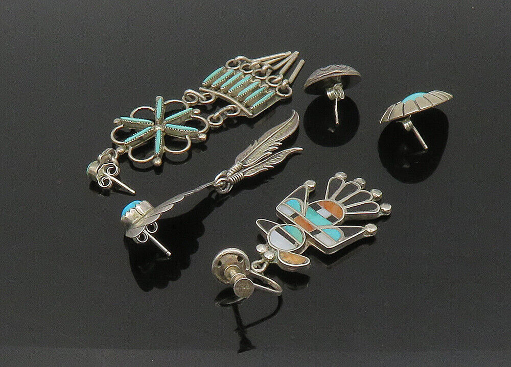 ZUNI NAVAJO 925 Silver - Vintage Multi-Stone Lot Single Earrings - EG11221